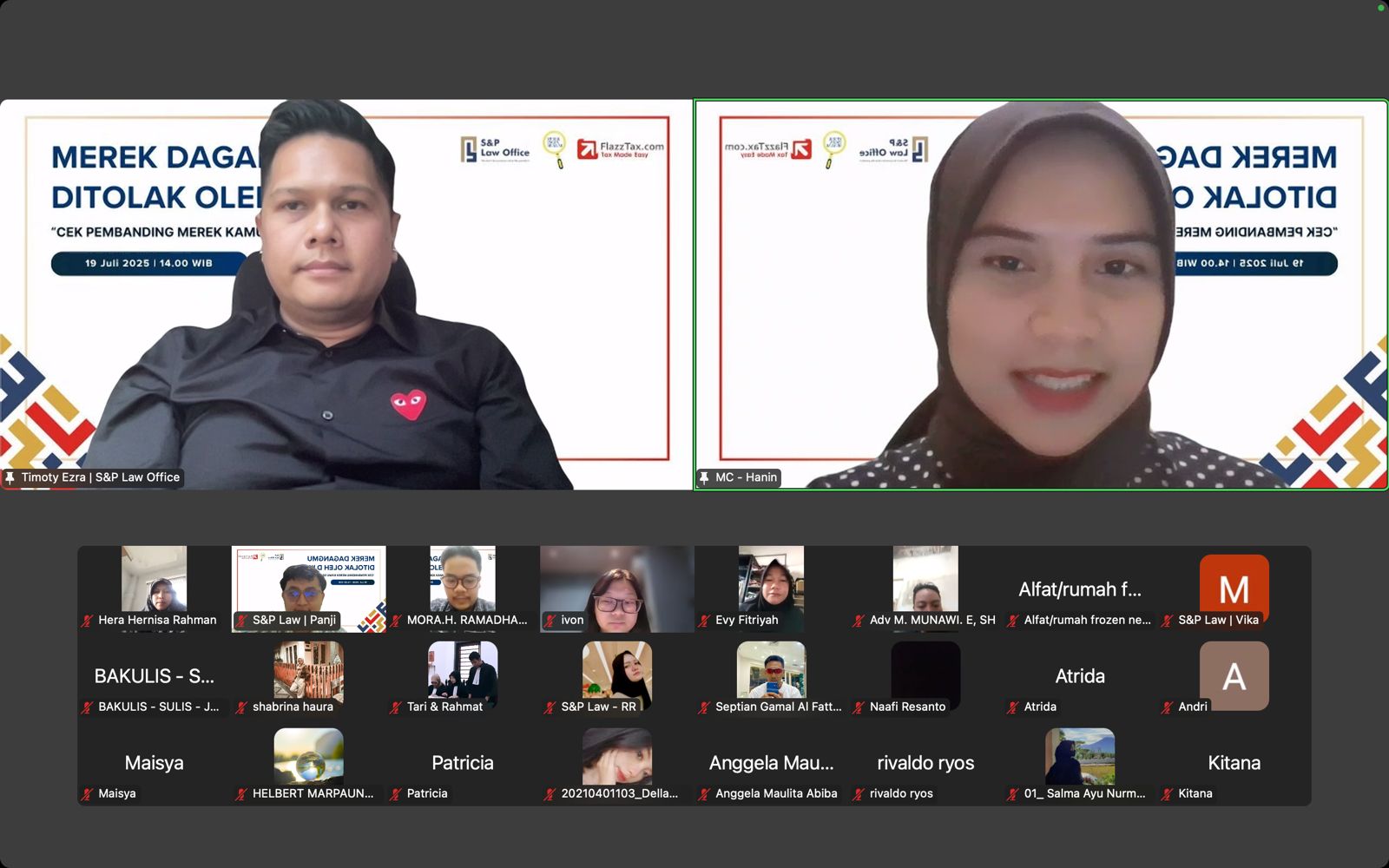 30+ Peserta Aktif dalam Webinar Bahas Strategi Daftar Merek Dagang yang Efektif Bareng FlazzTax dan S&P Law Office